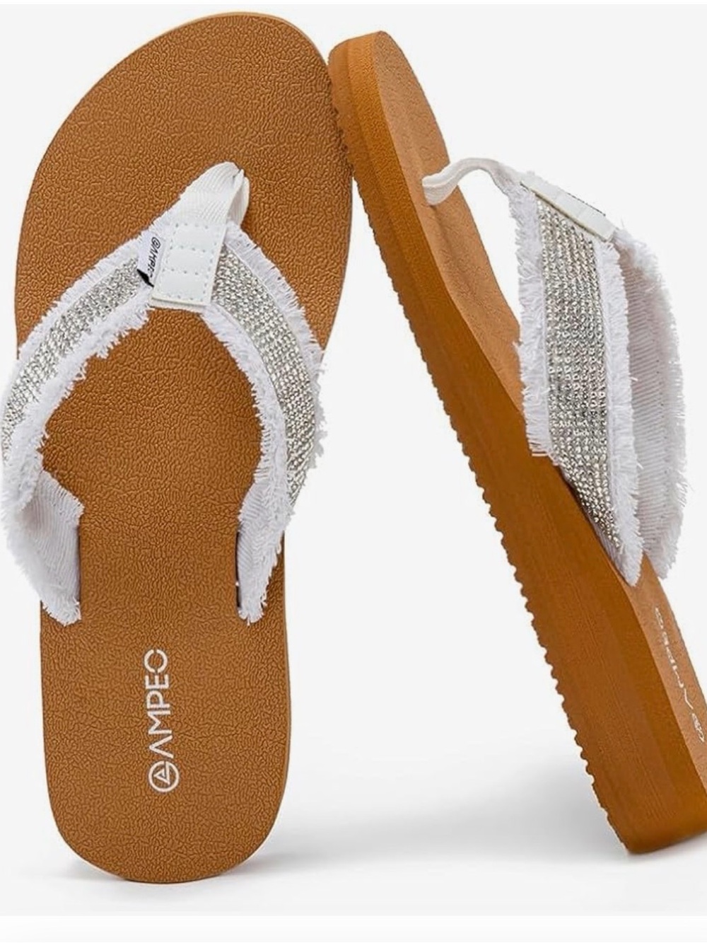 Ampeg White Fringe Tumbled Flip Flop Sandals sz 11